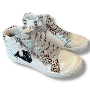 DOLCE VITA Zonya White Black‎ Embossed Lizard Leather Hightop Sneakers 6 Glitter